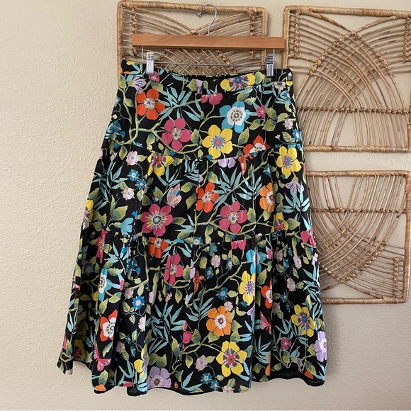 J. Crew Liberty London Tawna Pavillion Skirt Black Floral Midi Women’s Sz 12 B17 - Picture 2 of 10